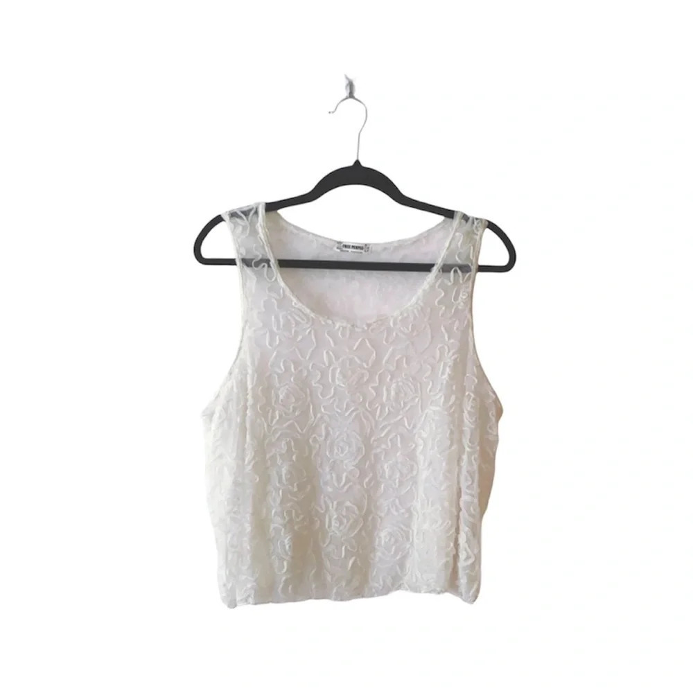 Free People Embroidered Tank Top Ivory White Sheer Boho Festival Large Women’s